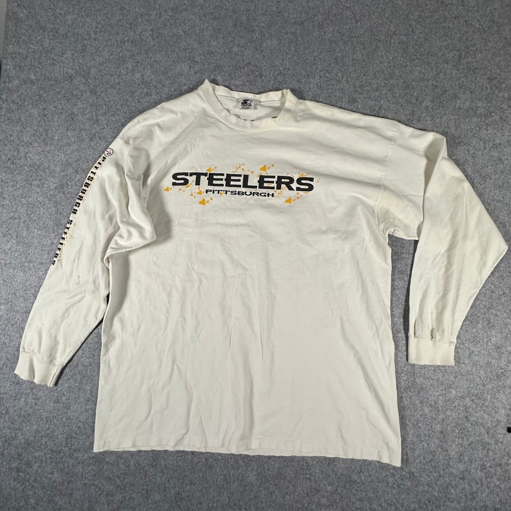 Starter Pittsburgh Steelers Shirt XXL White Mens Vintage Long Sleeve NFL